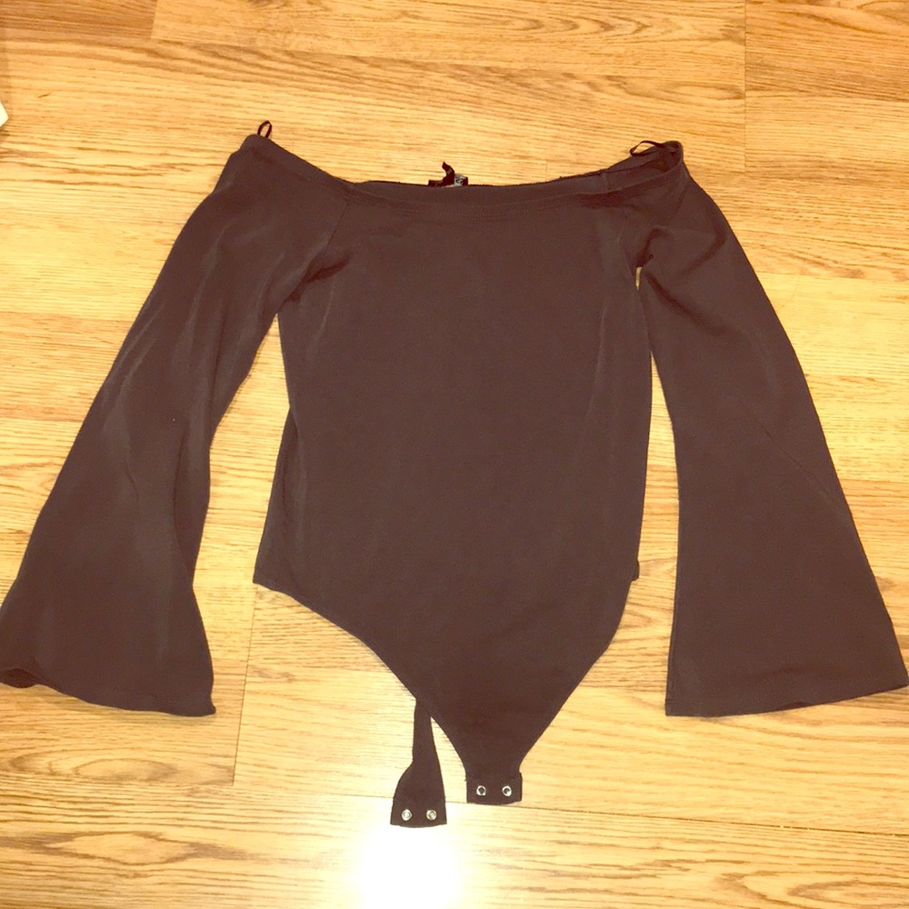 Charcoal gray off the shoulder bodysuit